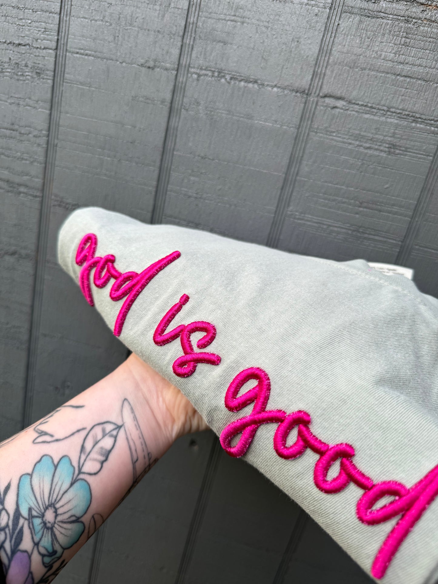 God is good puff embroidery