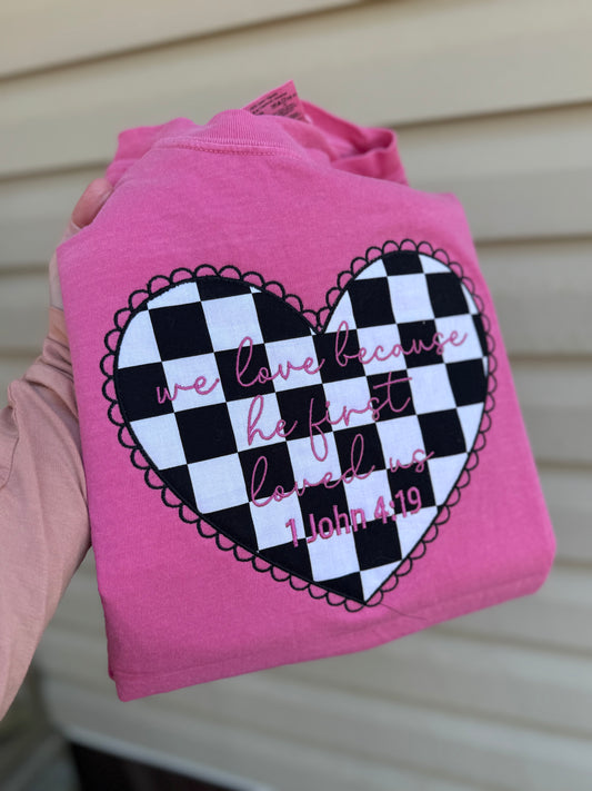 He first loved us embroidery