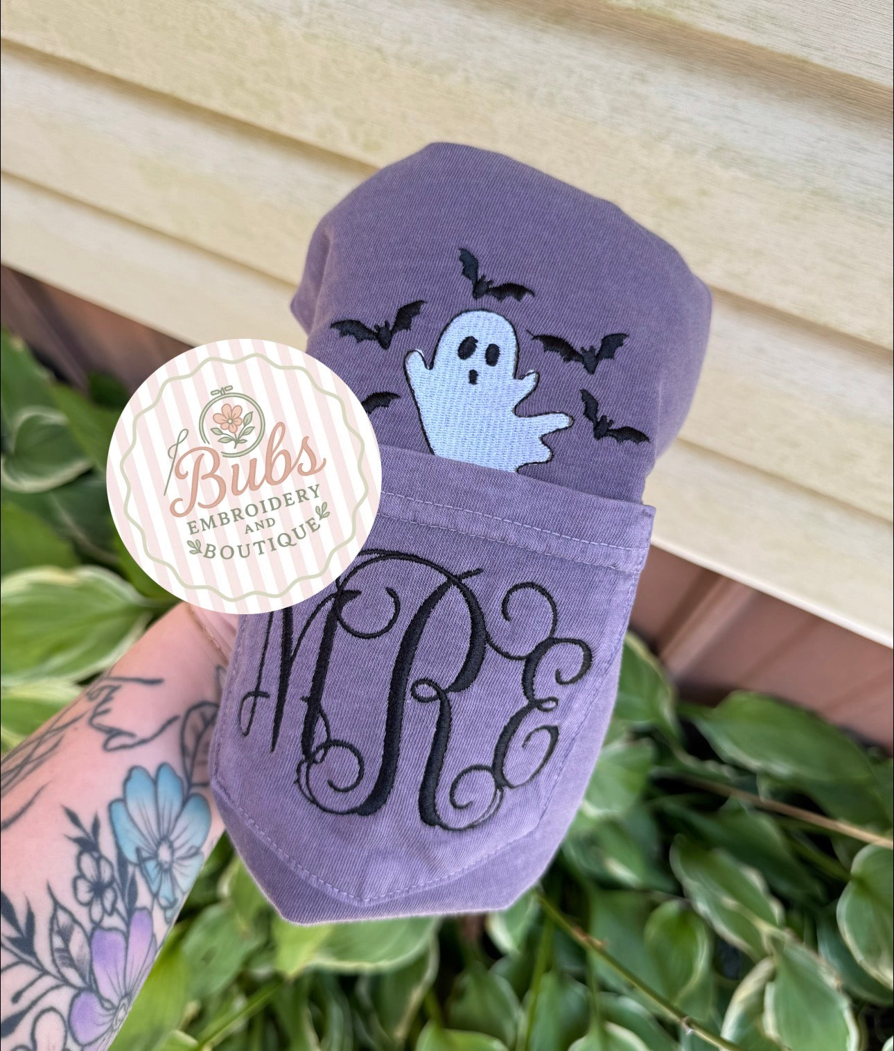 Ghost, Bats, and initials pocket comfort color tee