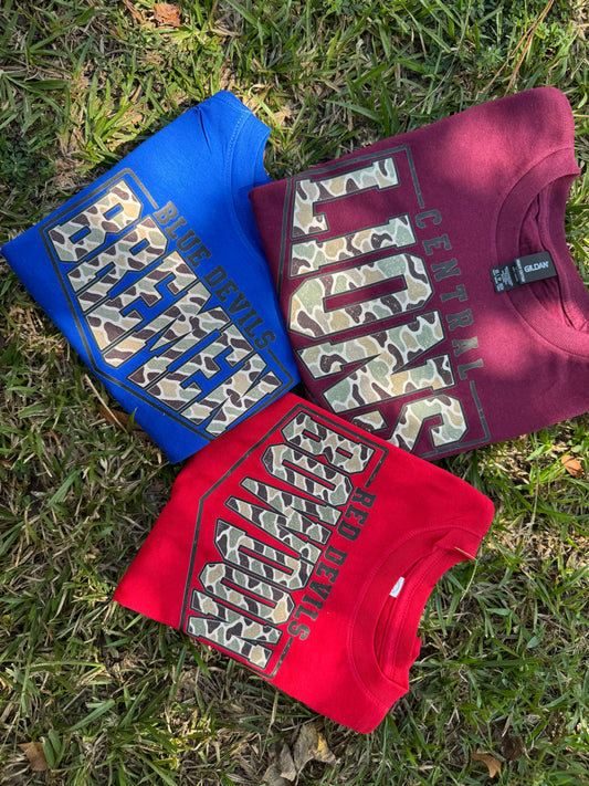 Camo diamond school spirit dtf shirt (customs available)