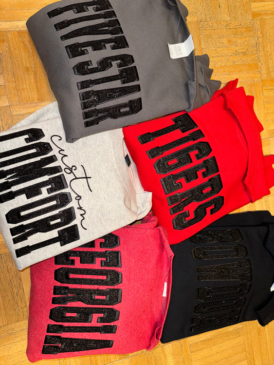 Black glitter CUSTOM WORD appliqué embroidery