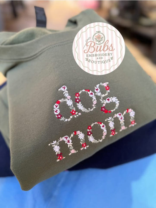 Dog mom floral embroidery