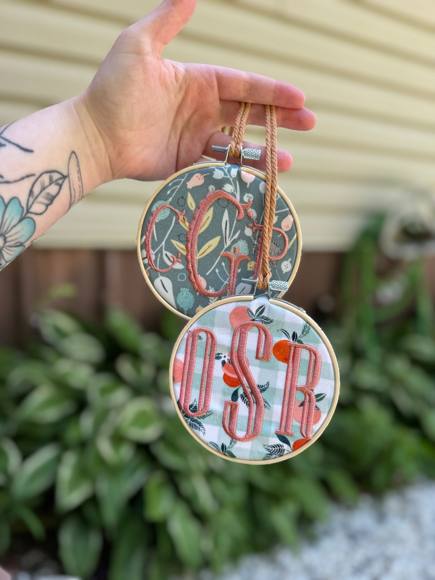 Monogram car mirror hangers