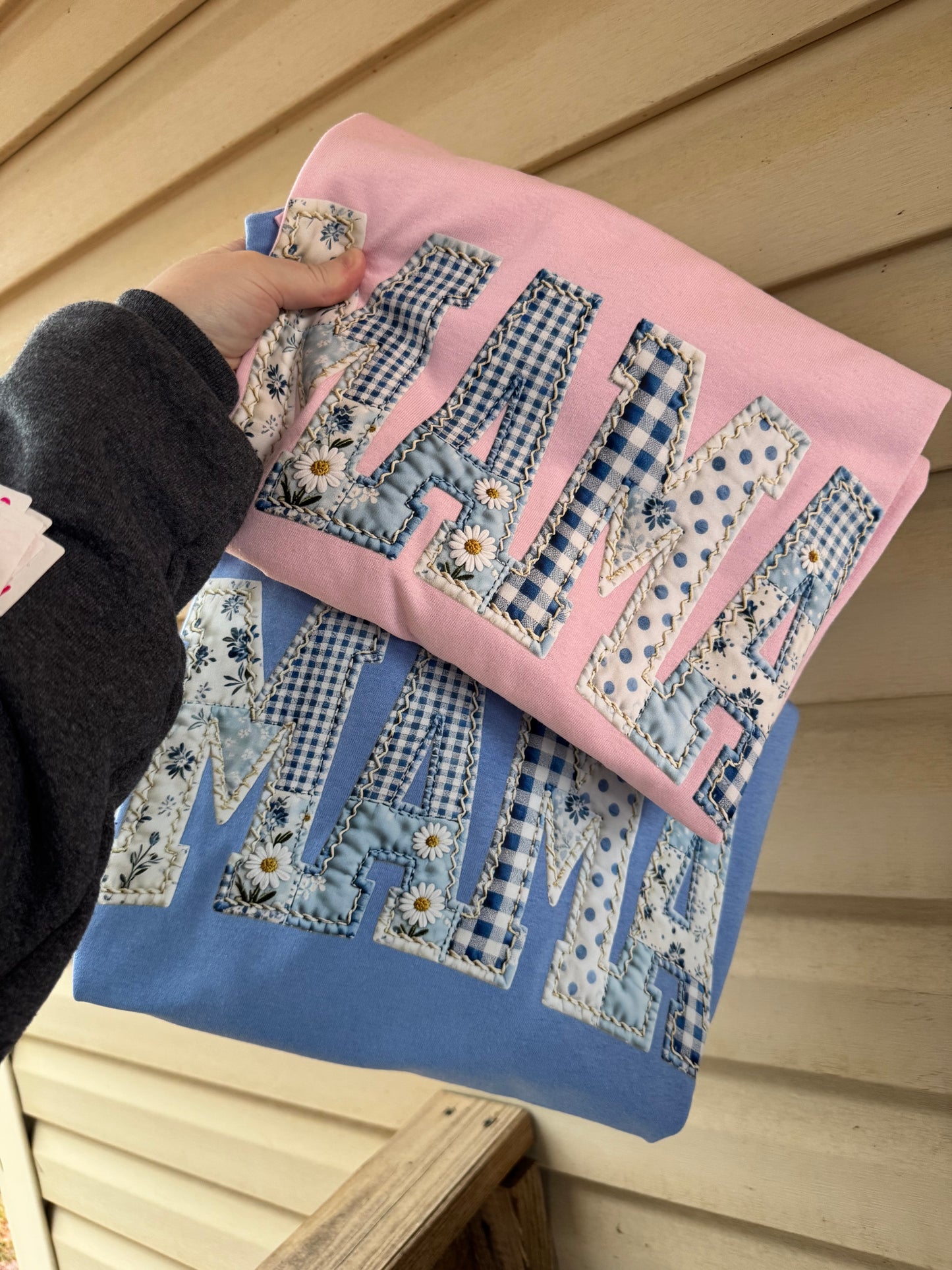 Mama Blue patchwork faux embroidery (dtf)