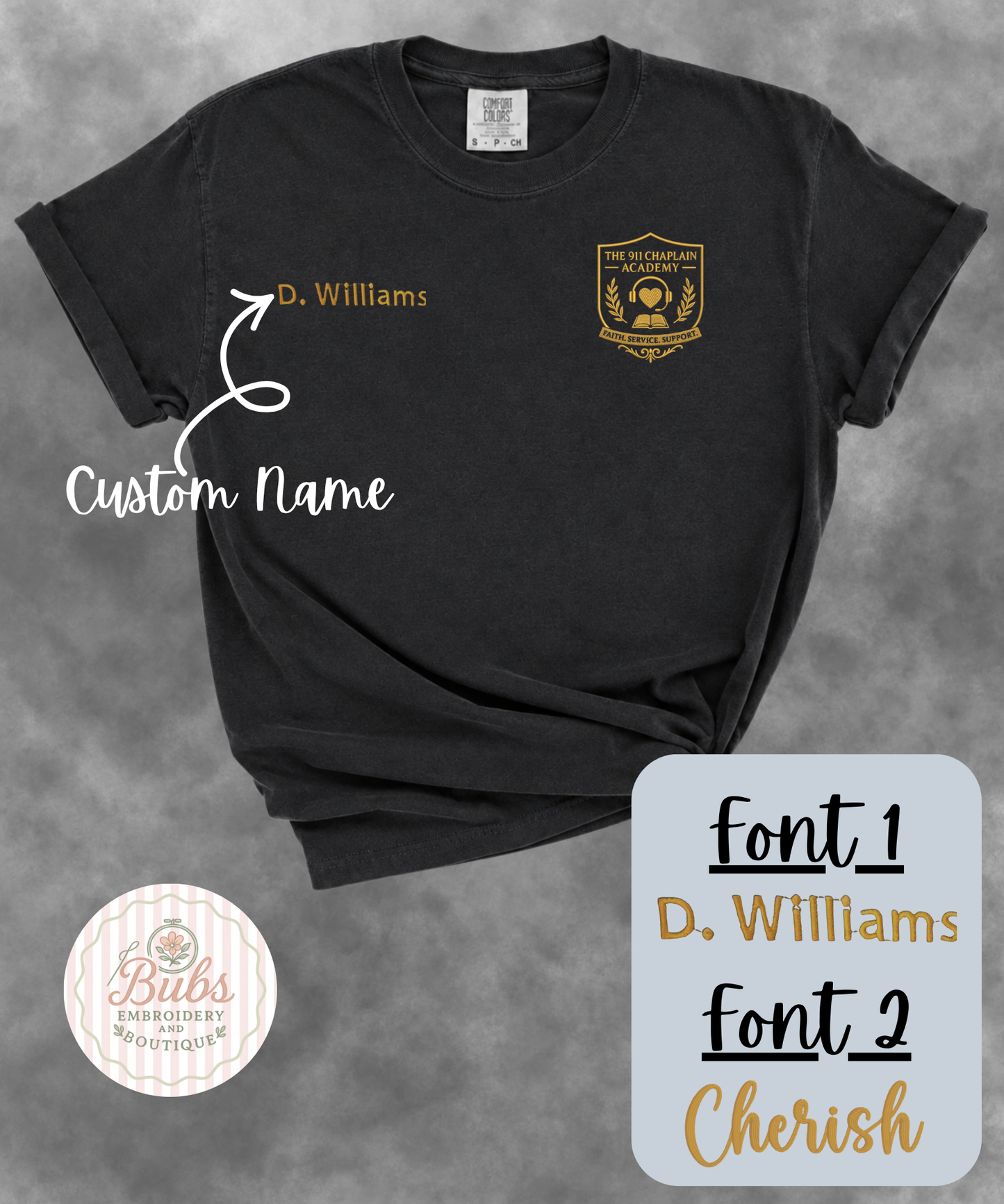 Chaplain 911 logo and name embroidery