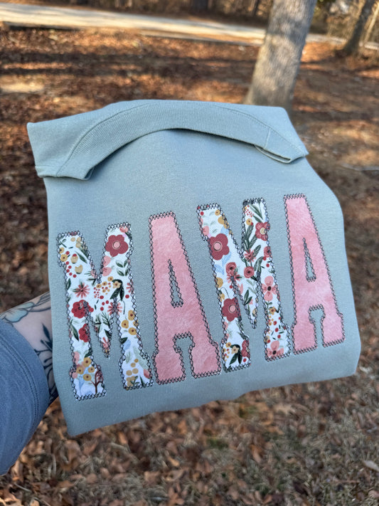 Flowers and mauve CUSTOM name applique