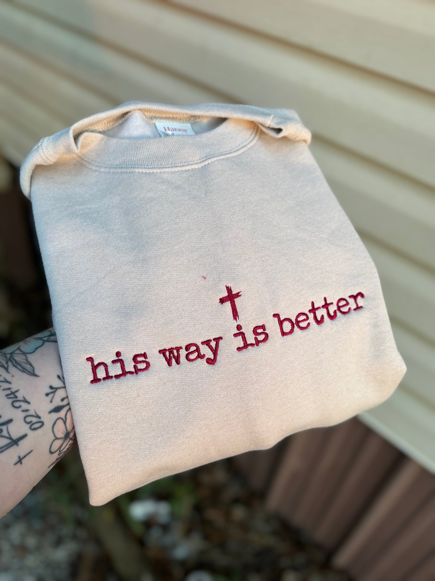 his way is better embroidery sweatshirt