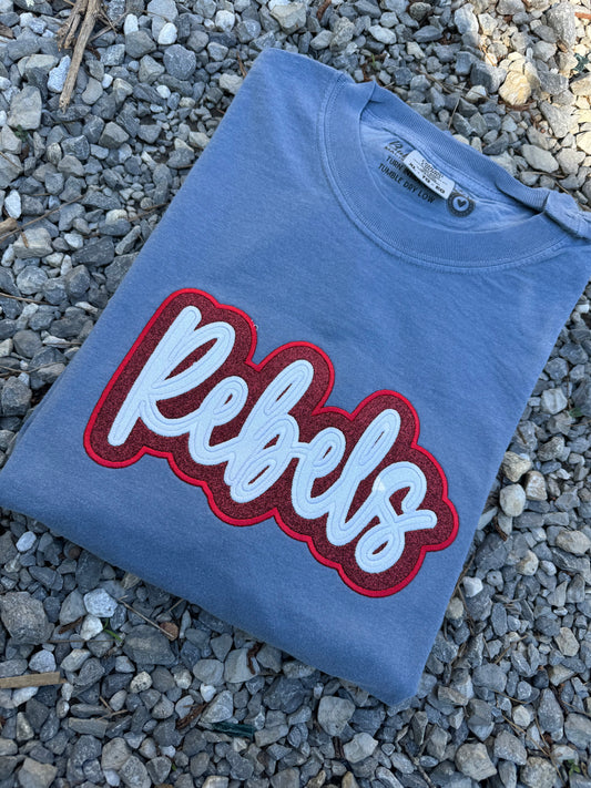 Rebels appliqué glitter comfort color tee (youth & adult) color as shown