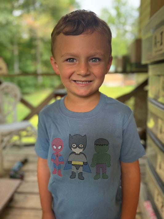 Toddler superhero’s sketch embroidery