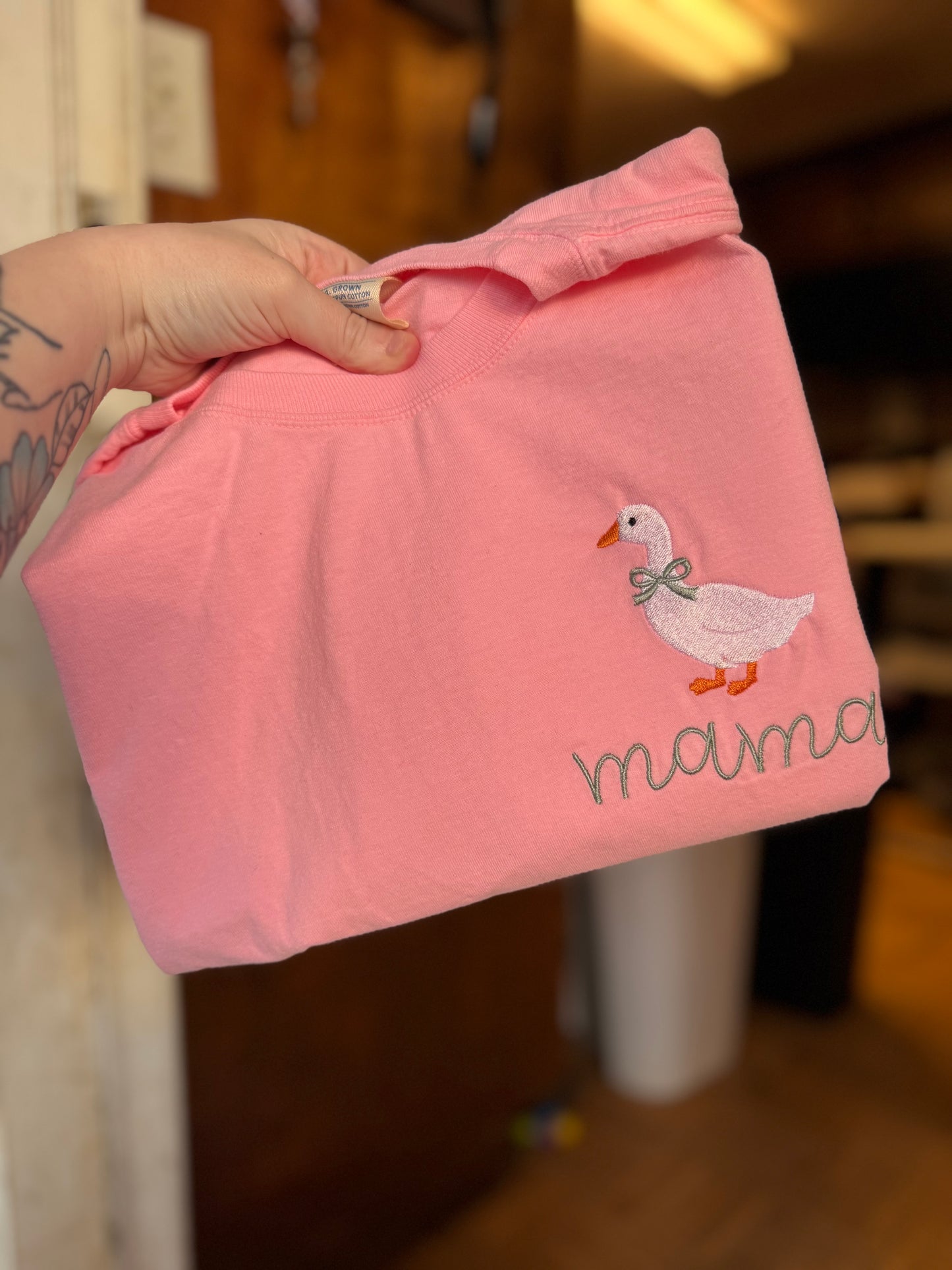 Mama duck pocket embroidery