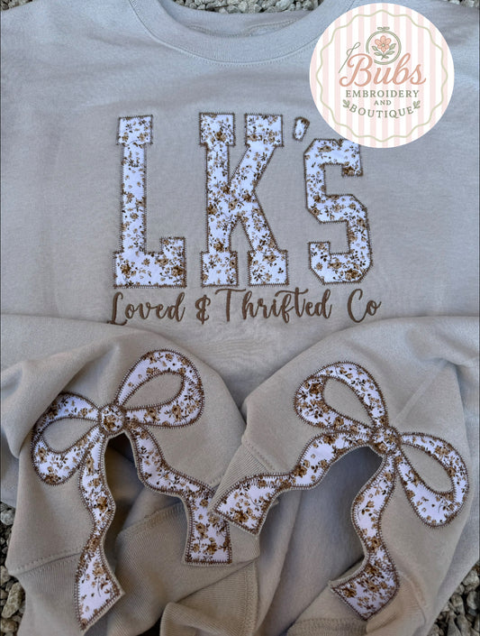 CUSTOM Applique front Sweatshirt with side bows