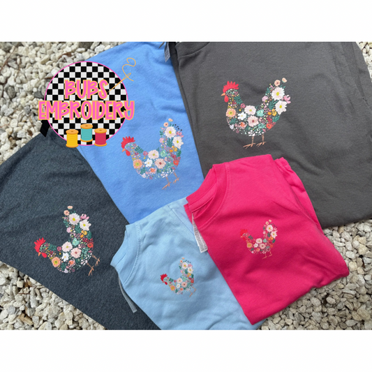 Floral chicken dtf transfer graphic tee