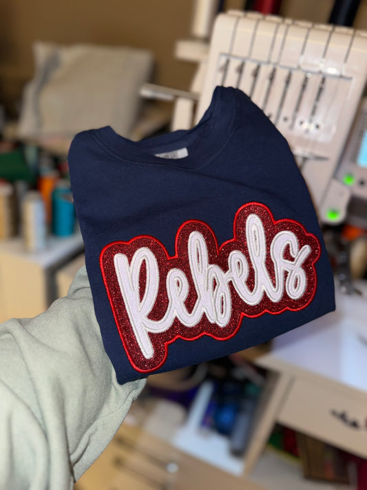 Navy rebels double stack glitter embroidery
