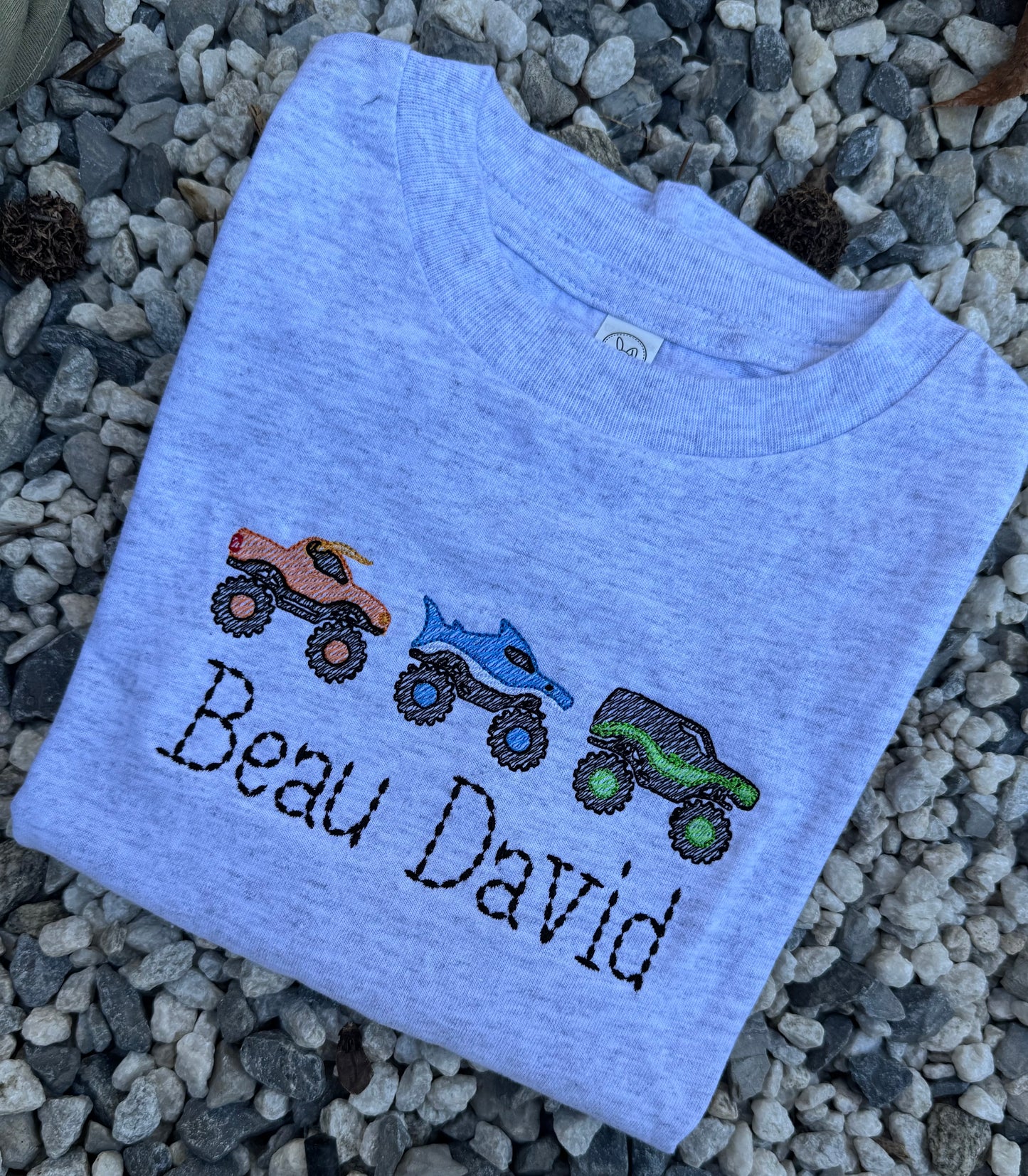 Toddler monster truck sketch embroidery