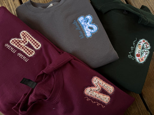 Pocket applique letter and cursive CUSTOM