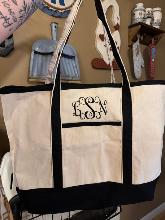Oversized custom monogram tote bag