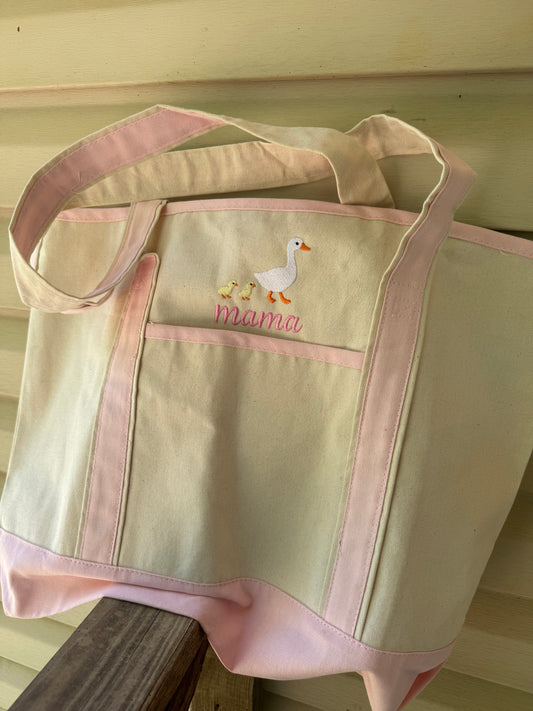 Oversized tote bag goose and babies (up to 5 babies and custom name)