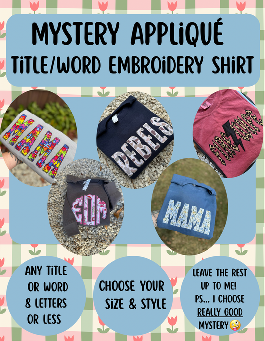 Mystery appliqué title Embroidery shirts (2t-3xl)