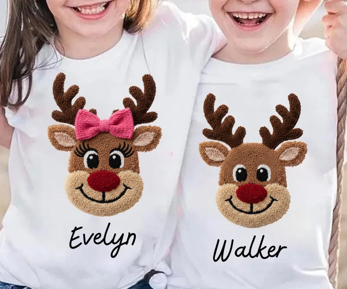 Faux yarn reindeer kids dtf graphic