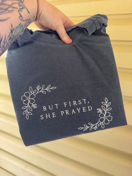 But first, she prayed embroidery