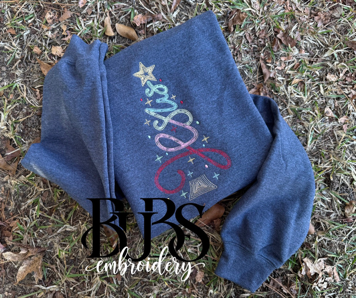 Jesus multicolored Christmas tree embroidery